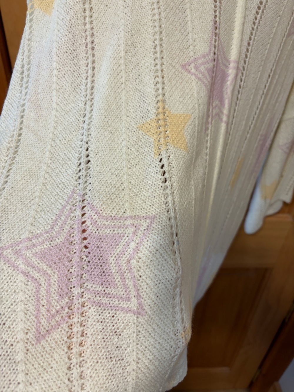 POL Cream Open-Knit V-Neck Sweater with Pastel Stars - Picture 6 of 16